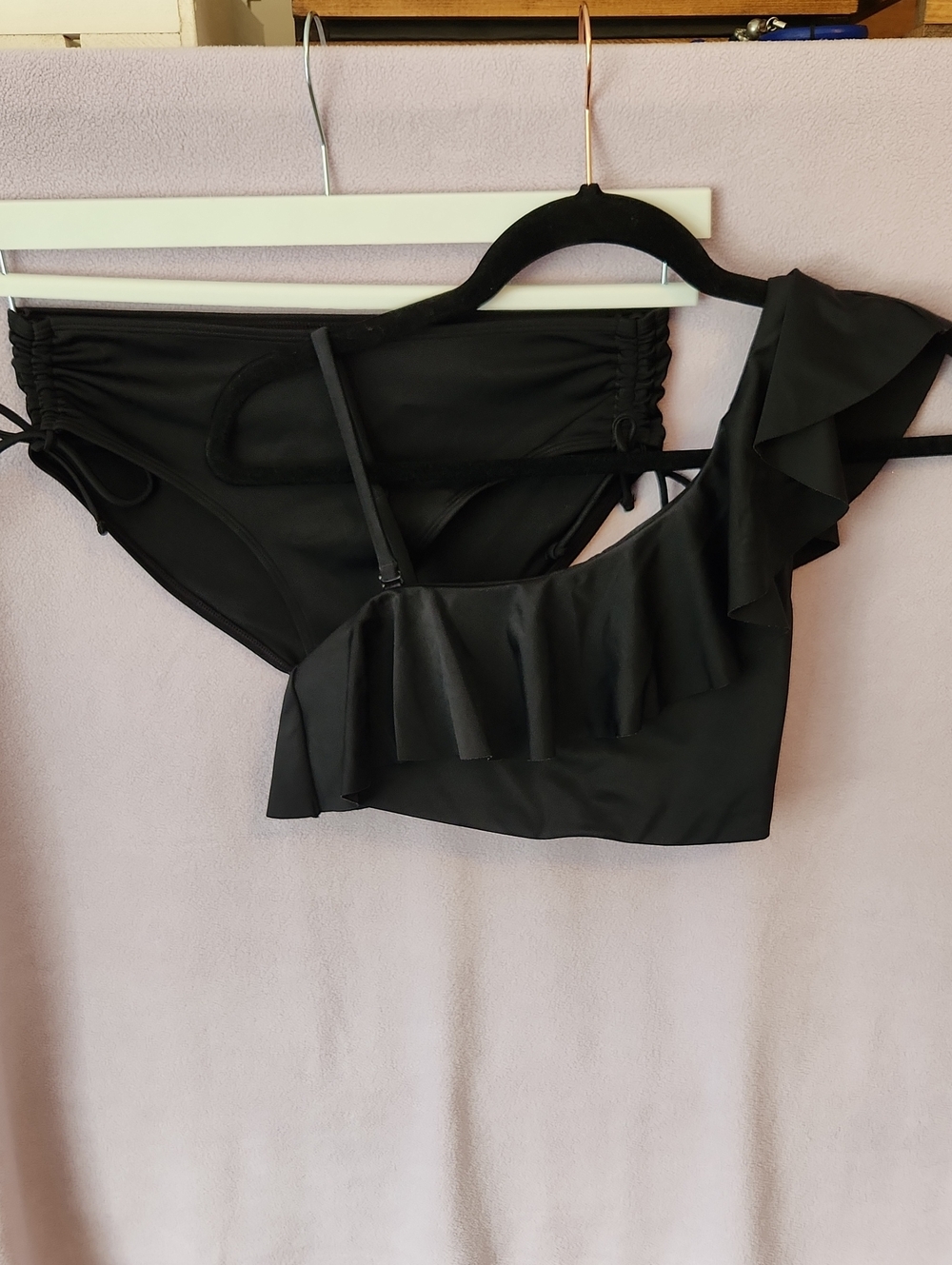 Joe Fresh Black One-Shoulder Ruffle Swimsuit Set